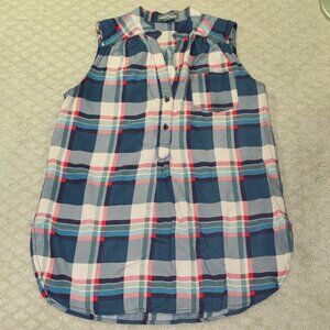 Market & Spruce Women's Sz S Sleeveless Plaid Button Down Casual Top